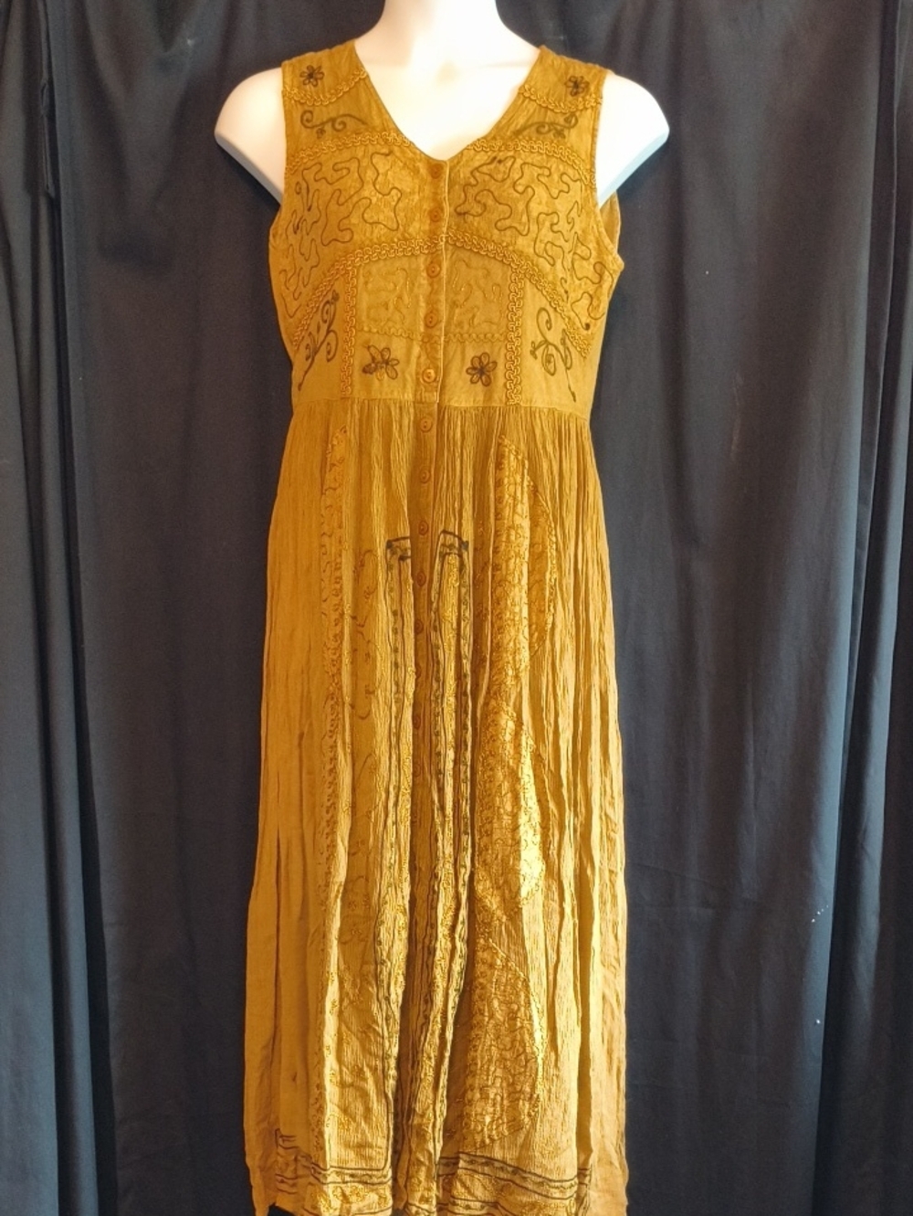 Embroidered Sleeveless Mustard Maxi Dress #0092